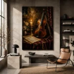 Candlelit Violin Still Life Wall Art Canvas Print - Image 3