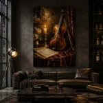 Candlelit Violin Still Life Wall Art Canvas Print - Image 4