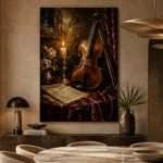 Candlelit Violin Still Life Wall Art Canvas Print - Image 5