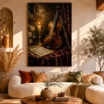 Candlelit Violin Still Life Wall Art Canvas Print - Image 8