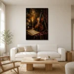 Candlelit Violin Still Life Wall Art Canvas Print styled in a refined neutral interior