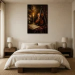 Candlelit Violin Still Life Wall Art Canvas Print showcased in an elegant minimalist interior