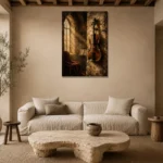 Antique Violin Chamber Wall Art Canvas Print presented in a sophisticated home setting