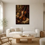 Burgundy Baroque Violin Wall Art Canvas Print styled in a refined neutral interior