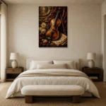 Burgundy Baroque Violin Wall Art Canvas Print showcased in an elegant minimalist interior