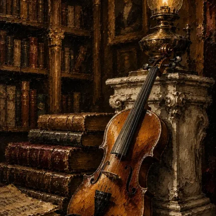 Antique Library Violin Wall Art Canvas Print