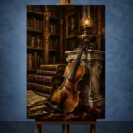 Antique Library Violin Wall Art Canvas Print - Image 2