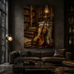Antique Library Violin Wall Art Canvas Print - Image 4