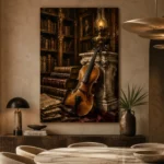 Antique Library Violin Wall Art Canvas Print - Image 5