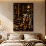 Antique Library Violin Wall Art Canvas Print - Image 6