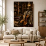 Antique Library Violin Wall Art Canvas Print - Image 7