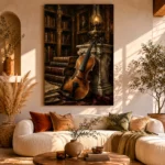 Antique Library Violin Wall Art Canvas Print - Image 8
