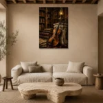 Antique Library Violin Wall Art Canvas Print presented in a sophisticated home setting