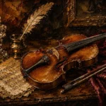 Walnut Table Violin Still Life Wall Art Canvas Print