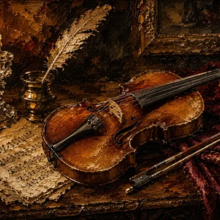 Walnut Table Violin Still Life Wall Art Canvas Print