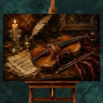 Walnut Table Violin Still Life Wall Art Canvas Print - Image 2