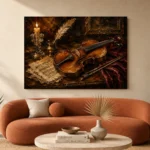 Walnut Table Violin Still Life Wall Art Canvas Print - Image 3