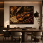 Walnut Table Violin Still Life Wall Art Canvas Print - Image 4