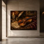 Walnut Table Violin Still Life Wall Art Canvas Print - Image 5