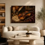Walnut Table Violin Still Life Wall Art Canvas Print - Image 6