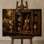 Collector’s Salon Violin Wall Art Canvas Print displayed on a studio easel