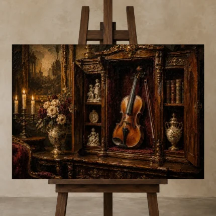Collector’s Salon Violin Wall Art Canvas Print shown in Studio Easel