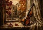 Autumn Courtyard Violin Wall Art Canvas Print