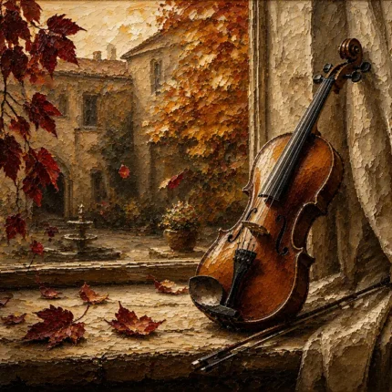 Autumn Courtyard Violin Wall Art Canvas Print