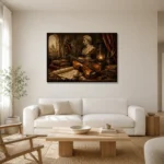 Old Master’s Studio Violin Wall Art Canvas Print styled in a refined neutral interior
