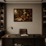 Old Master’s Studio Violin Wall Art Canvas Print displayed in a contemporary gallery-inspired room