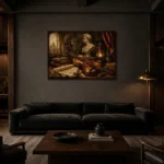 Old Master’s Studio Violin Wall Art Canvas Print shown in a warm modern interior