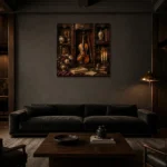 Collector’s Cabinet Violin Wall Art Canvas Print shown in a warm modern interior