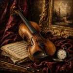 Burgundy Velvet Violin Still Life Wall Art Canvas Print