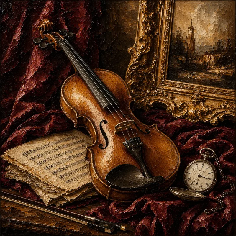 Burgundy Velvet Violin Still Life Wall Art Canvas Print