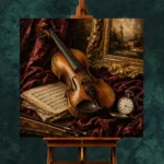 Burgundy Velvet Violin Still Life Wall Art Canvas Print - Image 2