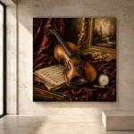 Burgundy Velvet Violin Still Life Wall Art Canvas Print - Image 3