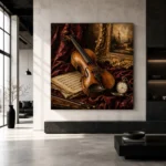 Burgundy Velvet Violin Still Life Wall Art Canvas Print - Image 5