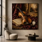 Burgundy Velvet Violin Still Life Wall Art Canvas Print - Image 6