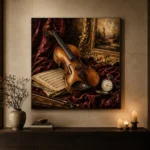 Burgundy Velvet Violin Still Life Wall Art Canvas Print - Image 7