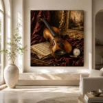 Burgundy Velvet Violin Still Life Wall Art Canvas Print - Image 8