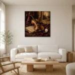 Burgundy Velvet Violin Still Life Wall Art Canvas Print styled in a refined neutral interior