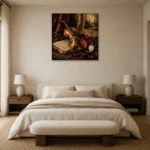 Burgundy Velvet Violin Still Life Wall Art Canvas Print showcased in an elegant minimalist interior