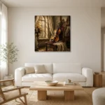 Morning Light Violin Wall Art Canvas Print styled in a refined neutral interior