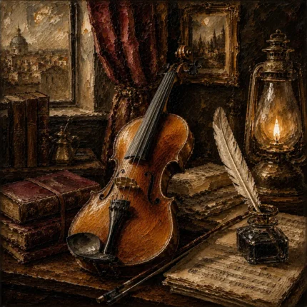 Composer’s Study Violin Wall Art Canvas Print