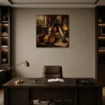 Composer’s Study Violin Wall Art Canvas Print displayed in a contemporary gallery-inspired room
