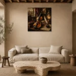 Composer’s Study Violin Wall Art Canvas Print presented in a sophisticated home setting