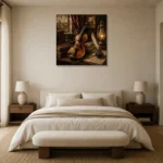 Composer’s Study Violin Wall Art Canvas Print showcased in an elegant minimalist interior