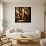 Classical Violin Architectural Wall Art Canvas Print styled in a refined neutral interior