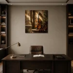 Classical Violin Architectural Wall Art Canvas Print displayed in a contemporary gallery-inspired room