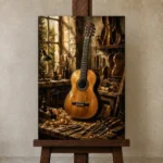 Timeless Classical Guitar Wall Art Canvas Print displayed on a studio easel